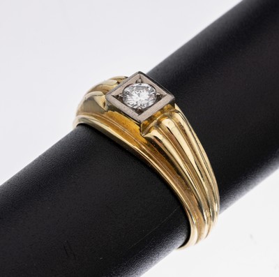14 kt Gold Brillant-Ring, GG/WG 585/000, in WG gefasster Brillant ca. 0.25 ct Weiß/p, RW 59, ca. 7.9 g