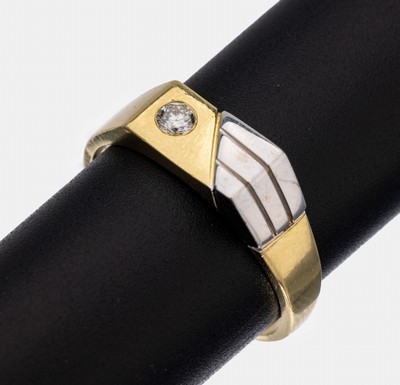 18 kt Gold Brillant-Ring, GG/WG 750/000, Brillant ca. 0.10 ct Weiß/si, RW 66, ca. 6.2 g