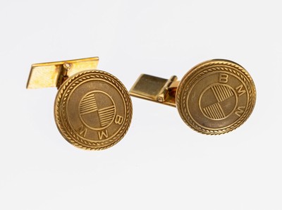 Paar 18 kt Gold Manschettenknöpfe, GG 750/000 gefüllt, BMW Emblem, ca. 15.1 g