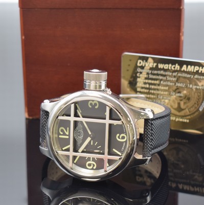 AMPHIBIA auf 500 Stück limitierte russische Taucheruhr, Handaufzug, Russland um 2015, Handaufzug, massives verschr. Gehäuse, Boden mit Kriegsmarine ...