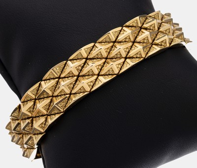 14 kt Gold Armband, GG 585/000, B. ca. 1.5 cm, L. ca. 19 cm, Kastenschloss mit 2 Sicherheitsachten, ca. 31.3 g