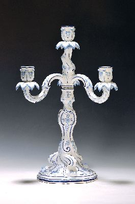 Porzellanleuchter, Meissen, 20.Jh., unterglasurblauer Dekor, Wandlungsleuchter, Aufsatz 4-flammig, H. 42 cm