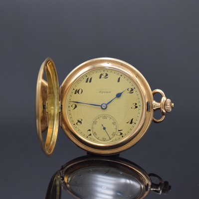 ALPINA Savonette in RoseG 585/000, Schweiz um 1915, glattes 3-Deckel Goldgeh. l. dell., champagnerfarb. Zifferbl. m. arab. Zahlen, gebl. Zeiger, kl. ...