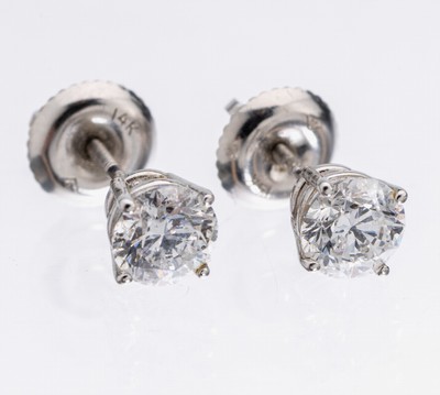 Paar 14 kt Gold Brillant-Ohrstecker, WG 585/000, 2 Brillanten zus. ca. 1.0 ct Weiß/p1
