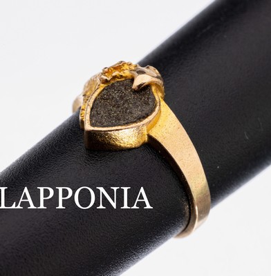 14 kt Gold LAPPONIA Ring, GG 585/000, Finnland 1982, sign., Meteorit-Einlage, RW 45,ca. 1.9 g