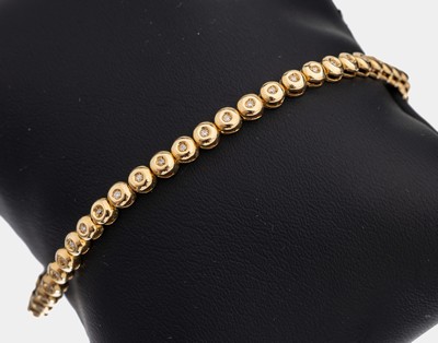 14 kt Gold CHRIST Diamant-Armband, GG 585/000, 48 8/8-Diamanten zus. ca. 0.25 ct (grav.) Weiß/si, L. ca. 18.5 cm, Kastenschloss mit ...