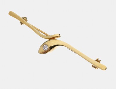 14 kt Gold Brillant-Brosche, GG 585/000, stil. Schlange, 1 Brillant ca. 0.05 ct Weiß/si, L. ca. 4.9 cm, ca. 2.5 g
