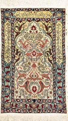 Hereke Seide signiert, Türkei, Mitte 20.Jhd, reine Naturseide, ca. 79 x 50 cm, EHZ:2-3