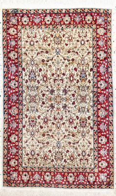 Hereke Seide signiert, Türkei, Mitte 20.Jhd, reine Naturseide"Metallbroschiert", ca. 105 x 67 cm, EHZ: 2