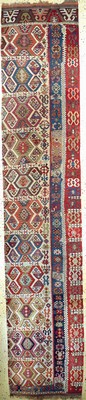 Konya Kelim antik(1 Bahn), Türkei, 19.Jhd, Wolle auf Wolle, ca. 415 x 80 cm, EHZ: 3