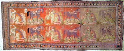 Karabagh alt, Kaukasus, datiert 1928 -, Wolle auf Wolle, ca. 340 x 140 cm, Mottenfraß,EHZ: 3