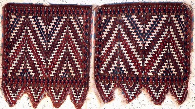 2 lots Jomud"Ok-Bash"antik, Turkmenistan, 19.Jhd, Wolle auf Wolle, ca. 60 x 50 cm, EHZ: 2-3