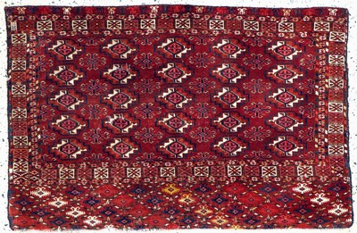 Tekke Tschowal antik, Turkmenistan, 19.Jhd,Wolle auf Wolle, ca. 110 x 72 cm, Mottenfraß, EHZ: 3