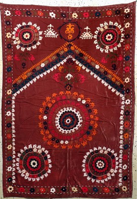 Susani antik, Uzbekistan, um 1900, Seidenstickerei auf Samt, ca. 210 x 145 cm, EHZ: 2-3, (kleine Risse)