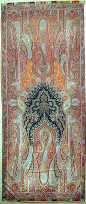 Kaschmir Schal, Indien, Anfang 20.Jhd, Wollstickerei, ca. 360 x 150 cm, EHZ: 2(kleineLöcher)