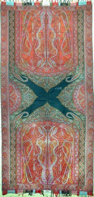 Kaschmir Schal, Indien, Anfang 20.Jhd, Wollstickerei, ca. 320 x 160 cm, geflickt, EHZ: 2