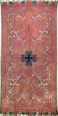 Kaschmir Schal, Indien, Anfang 20.Jhd, Wollstickerei, ca. 315 x 160 cm, EHZ: 2(kleineLöcher)