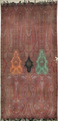 Kaschmir Schal, Indien, Anfang 20.Jhd, Wollstickerei, ca. 330 x 163 cm, EHZ: 2(Risse)