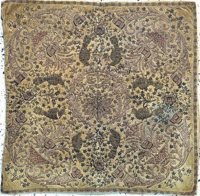 Osmanische Stickerei antik, Türkei, 19.Jhd,Metallstickerei auf Samt, ca. 82 x 82 cm, EHZ:2-3