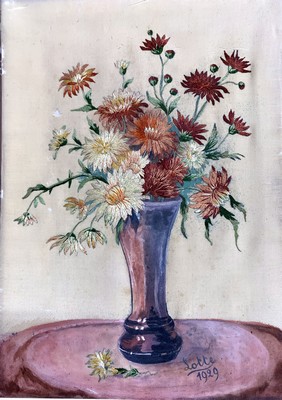 Seidenstickerei, Europa, signiert"Lotte", datiert 1929 -, Stickerei & malerei auf Stoff , ca. 30 x 21 cm, EHZ: 2(kleine beschädigungen ab ...
