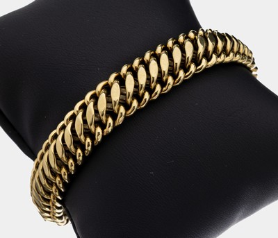 14 kt Gold Armband, GG 585/000, L. ca. 20 cm, Kastenschloss mit 2 Sicherheitsachten, ca.23.3 g, Tragespuren