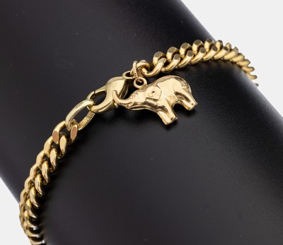 14 kt Gold Armband, GG 585/000, bewegl. Abhängung in Form eines Elefanten, GG 375/000,L. ca. 18.5 cm, Karabinerschließe, ca. 17.2 g