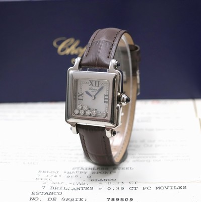 CHOPARD Happy Sport Armbanduhr Referenz 27/8325-23, Schweiz verk. lt. Zertifikat 11/2001, quarz, 3-tlg. Gehäuse, Boden 6-fach verschr., neutr. ...