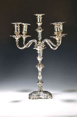 Kandelaber/Prunkleuchter, Sheffield, 1905, Sterlingsilber, sog. Verwandlungsleuchter, eine oder fünf Brennstellen, gefüllt, Aufsatz wiegt alleine ...
