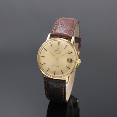 OMEGA MEISTER Automatic Geneve Armbanduhr in GG 750/000 Referenz 166037, Schweiz um 1968, Automatik, 2-tlg. Geh., Boden verschr., orig. Krone, gold. ...