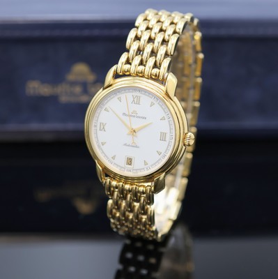MAURICE LACROIX Les Classique vergoldete Herrenarmbanduhr Referenz 23293, Schweiz um 1995, Automatik, orig. Gliederband, weißes Zifferbl. m. gold. ...