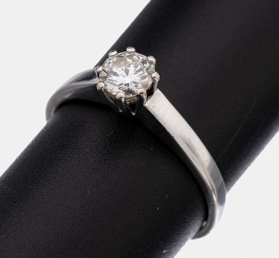 14 kt Gold Brillant-Ring, WG 585/000, Brillant ca. 0.50 ct Weiß/vs, RW 59, ca. 3.0 g