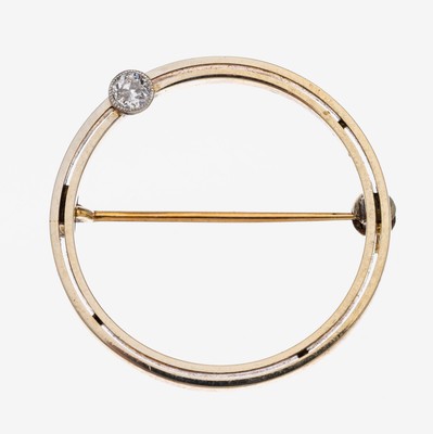 18 kt Gold Diamant Brosche, GG 750/000, Altschliff-Diamant ca. 0.08 ct Weiß/p 1 Kreisform, D ca. 2.5 cm, total ca. 3.6 g