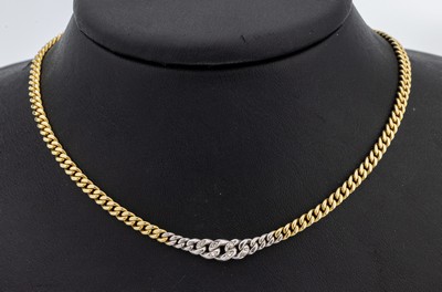 14 kt Gold Diamant-Collier, GG/WG 585/000, mittige WG Glieder mit 6 8/8-Diamanten zus. ca. 0.12 ct Weiß/p, L. ca. 42 cm, Kastenschloss mit ...