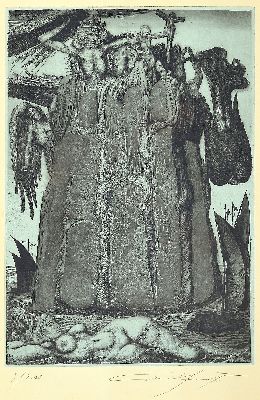 Ernst Fuchs,1930-2015, Radierung, Das Gefängnis des Ikarus, num. 9/200, handsigniert, blau getönter Untergrund, Platte: ca. 50 x 35 cm, Rahmen ...