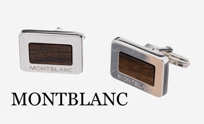 Paar MONTBLANC Ebenholz Manschettenknöpfe, 925er Silber, Made in Germany, rechteckige Platte mit Ebenholzeinlagen, klassische, schlichte Form, ...