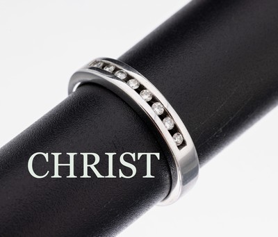 14 kt Gold CHRIST Brillant-Ring, WG 585/000, 8 im Kanal gefasste Brillanten zus. ca. 0.08 ct Weiß-l.get.Weiß/si, RW 54, ca. 3.3 g