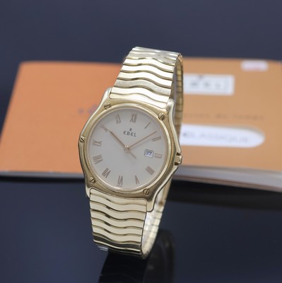 EBEL Herrenarmbanduhr Sport Classique in GG 750/000 Referenz 883903, quarz, massives, 2 -teil. Geh. inkl. Wellengliederband m. Faltschl., Lünette ...