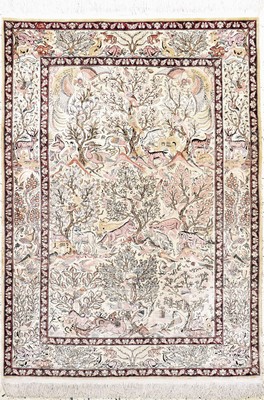 Hereke Seide fein signiert, Türkei, Mitte 20.Jhd, reine Naturseide, ca. 140 x 102 cm, ca. 1,0 Mio. Kn/qm, EHZ: 1-2