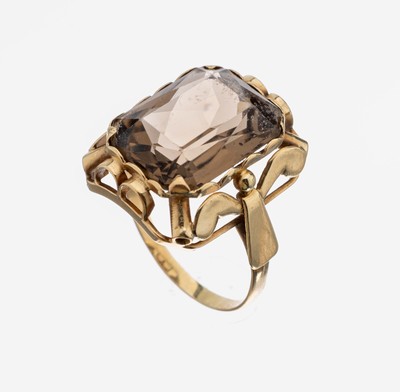 14 kt Gold Rauchquarz-Ring, GG 585/000, facett. Rauchquarz, RW 59, ca. 5.1 g