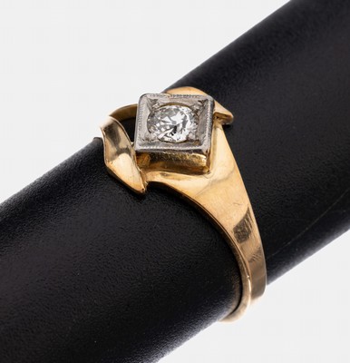 14 kt Gold Diamant-Ring, GG 585/000, Altschliffdiamant ca. 0.20 ct Weiß/p, RW 55, ca. 2.9 g