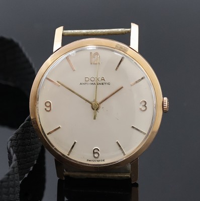 DOXA Herrenarmbanduhr Anti-Magnetic in RG 585/000, Schweiz um 1955, Handaufzug, Boden und Glasrand aufgedr., vers. Zifferbl. fl./rest., Anz. v. Std., ...