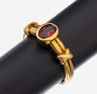 14 kt Gold Citrin-Ring, GG 585/000, ovalfacett. Citrin, Ringschultern mit Kreuz- Elementen, RW 64, ca. 6.0 g