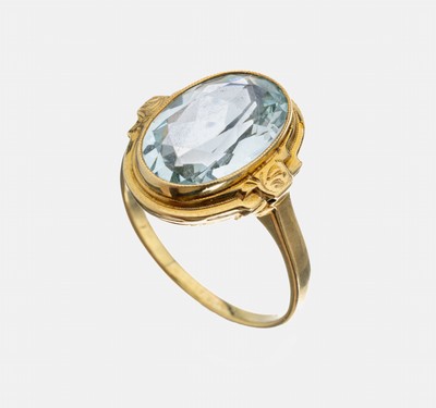 14 kt Gold Aquamarin-Ring, GG 585/000, ovalfacett. Aquamarin ca. 3.0 ct, RW 56, ca. 3.6 g