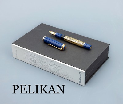 PELIKAN Füller, zur Expo 2000 Hannover, Model Technology, limitiert auf 2000 Stück, hier Nr. 1158, Korpus blauer Edelharz, Monturen 925er Silber ...