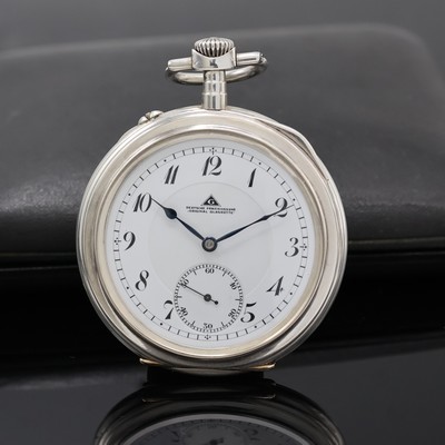 DEUTSCHE PRÄZISIONSUHRENFABRIK GLASHÜTTE SA offene Taschenuhr in Silber mit original Etui, Deutschland um 1900, glattes Geh., Goldscharniere, ...