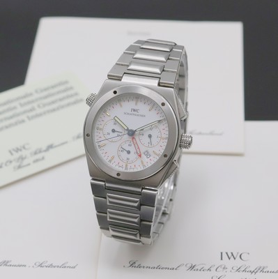 IWC Armbandchronograph mit Weckfunktion Serie Ingenieur Referenz 3805, Schweiz um 1995, quarz, Edelstahlgeh., Boden u. Krone verschr., orig. ...