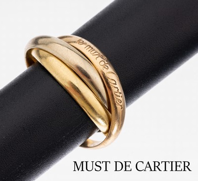 18 kt Gold must de CARTIER Ring, GG/WG/RG 750/000, Trinity-Serie, RW 56, ca. 9.8 g, sign.