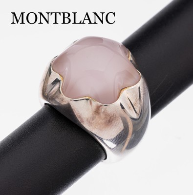 MONTBLANC Rosenquarz-Ring, 925er Silber, schwere Verarbeitung, Rosenquarz-Cabochon, RW 52, sign., mit orig. Etui