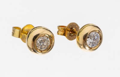 Paar 14 kt Gold Brillant-Ohrstecker, GG 585/000, 2 Brillanten zus. ca. 0.60 ct Weiß/si