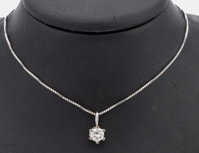 14 kt Gold Diamant-Anhänger, WG 585/000, Altschliffdiamant ca. 0.90 ct Weiß/si, an Kette, L. ca. 41 cm, Federringschließe, ca. 4.6 g
